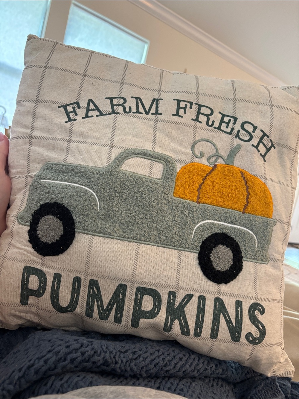 Farm Fresh Pumpkins Decorative Throw Pillow - Cream and Green
